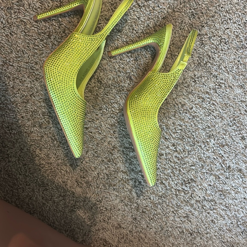 Amina Muaddi Green Crystal Embellished Heels - Picture 2 of 4